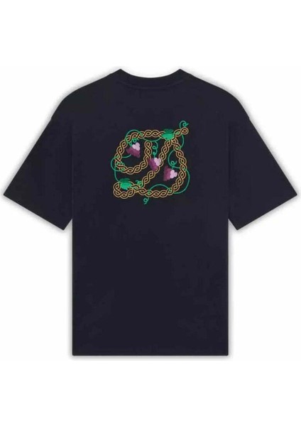 Kadin Siyah %100 Pamuk Ribana Yaka T-Shirt - 'd Raisin' Yazılı