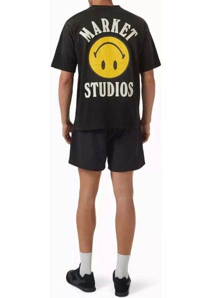 Smiley Lockup T-Shirt: %100 Pamuklu Siyah Erkek Tişört fiyatları