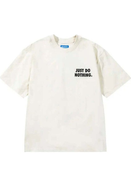 Just Do Nothing Fall T-Shirt | %100 Pamuk, Relaxed Fit, Ecru Renk