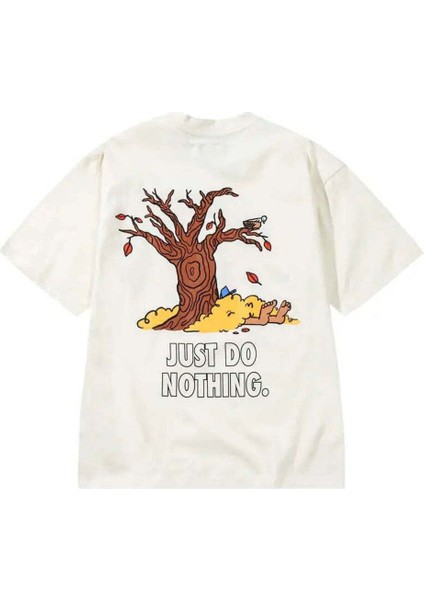 Just Do Nothing Fall T-Shirt | %100 Pamuk, Relaxed Fit, Ecru Renk fiyatları