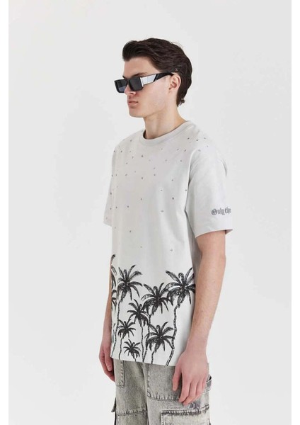 Starry Night T-Shirt - Erkekler Için Oversized Pamuklu Gri Tişört fiyatları