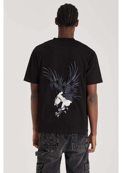 Sürdürülebilir Midnight Hawk T-Shirt - Organik Pamuk, Siyah, Rahat Kesim modelleri
