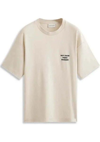 100% Pamuk Krem Renkli Erkek Slogan Tişört | Le T-Shirt