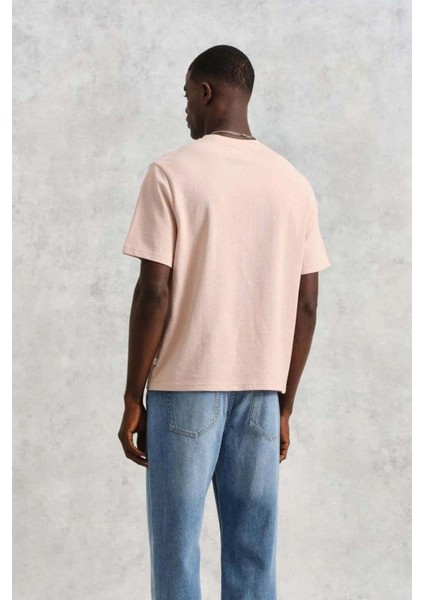 Dean T-Shirt - Tekstil Dokulu Pembe, %100 Organik Pamuklu, Rahat Kesim fiyatları