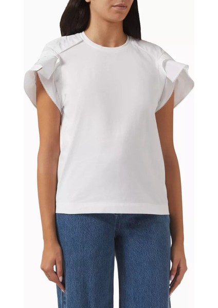 Drapeli Tişört Pamuk Karışımı, Rahat Kesim ve Zarif Form