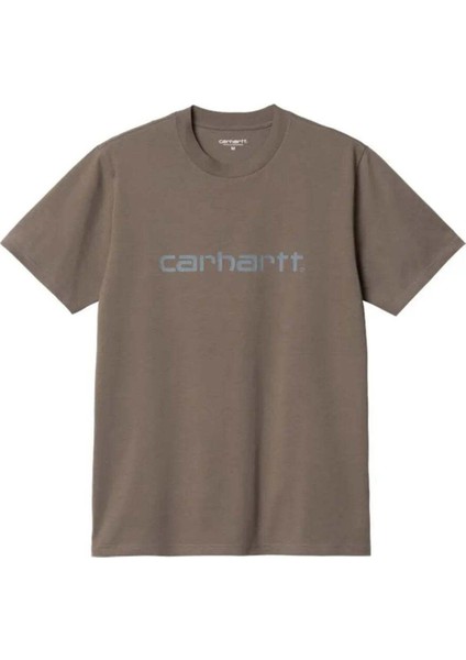 100% Pamuk S/s Script T-Shirt - Kahverengi Erkek Tişörtü, Rahat ve Şık