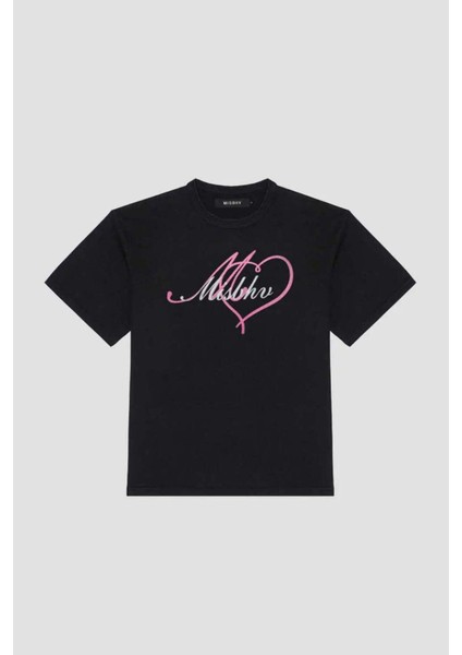 I Love Misbhv Siyah Pamuk T-Shirt - Parlak Grafik ve Rahat Kesim