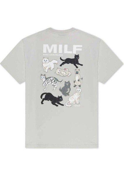 Erkekler Için %100 Pamuk Man I Love Felines T-Shirt - Gri Renk ve Güzel Kesim ---