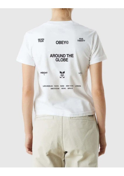 Obey Around The Globe Erkek Tişört - Beyaz Renk, Şık Tasarım