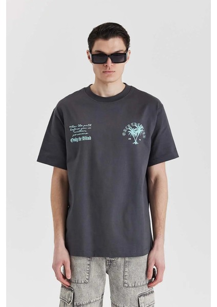 Asphalt Tiffany T-Shirt: Oversized Fit, Gri Pamuk Tişört - Erkekler Için Şık Seçim