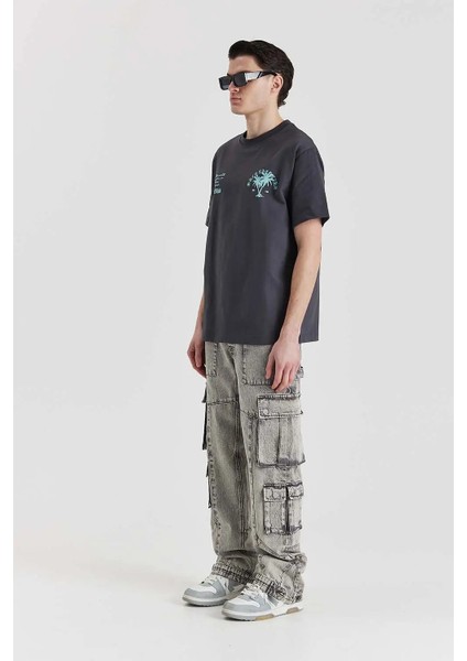 Asphalt Tiffany T-Shirt: Oversized Fit, Gri Pamuk Tişört - Erkekler Için Şık Seçim fırsatları