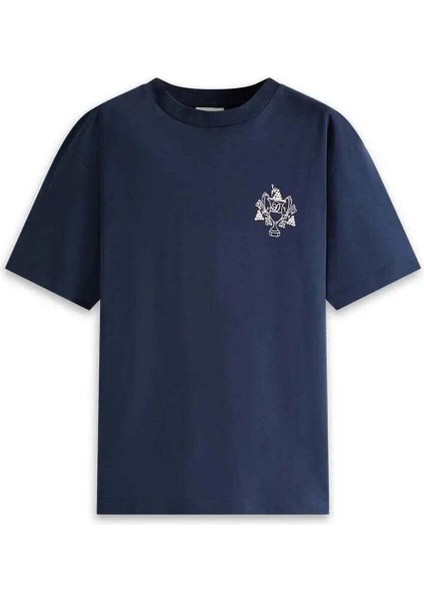 Sade ve Şık Le T-Shirt Blason - %100 Pamuk, Rahat Kesim, Koyu Mavi fiyatları