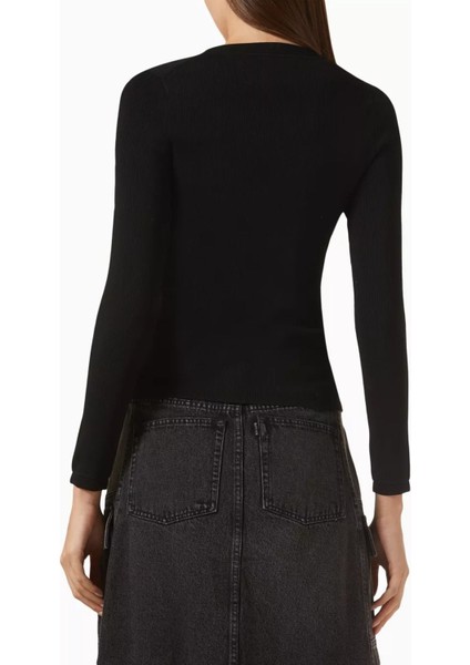 Compact Ribbed Üst Siyah, Slim Fit, Katlanabilir Formda Ince Triko modelleri