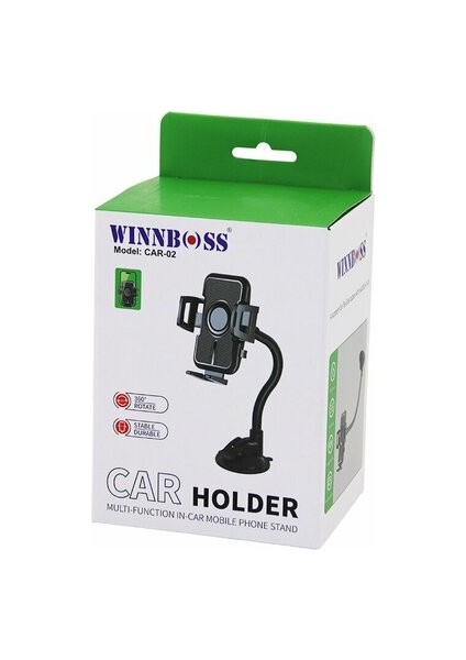 Wınboss Car-02 Araç & Oto Telefon Tutucu (360° Eğilip Bükülen Akrobat Kol) (Vantuzlu & Oynar Baş& Genişlik AYARI)*100