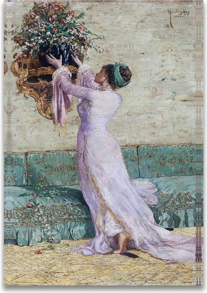 Osman Hamdi Bey - Vazo Yerleştiren Kadın Kanvas Tablo indirimleri