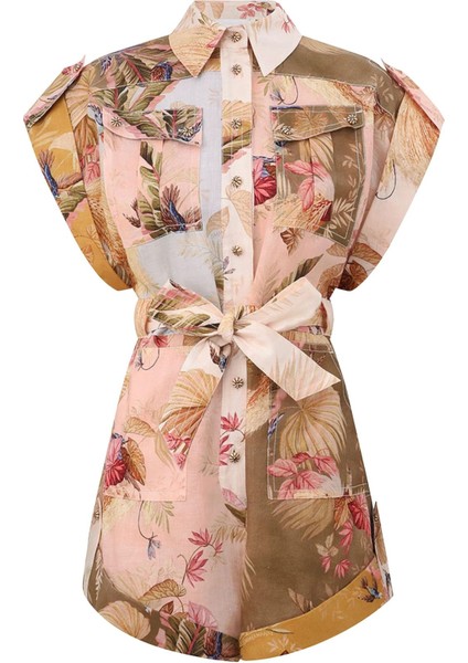 Ascension Cuffed Playsuit , 100% Keten, Yazlık Şık Tulum 2025