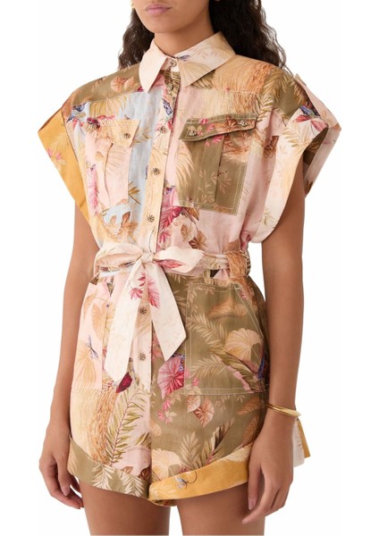 Ascension Cuffed Playsuit , 100% Keten, Yazlık Şık Tulum 2025 fırsatları