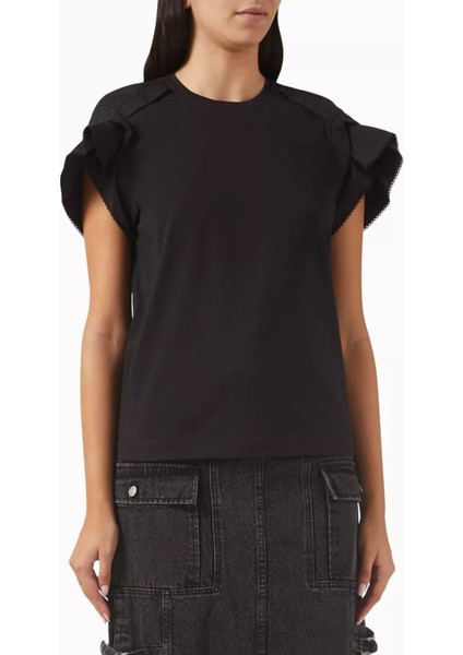 Drapeli Tişört Pamuk Karışımı, Rahat Kesim ve Zarif Form