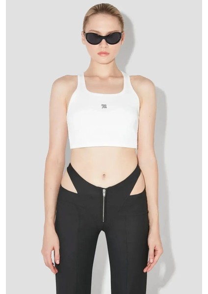 Kadınlar Için Beyaz Cropped M Tank Top - Rahat ve Şık Tasarım