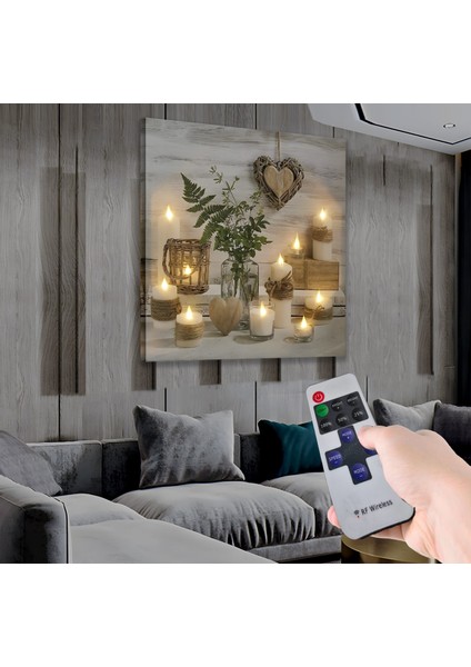 LED Işıklı Uzaktan Kumandalı Mumlar Kanvas Tablo