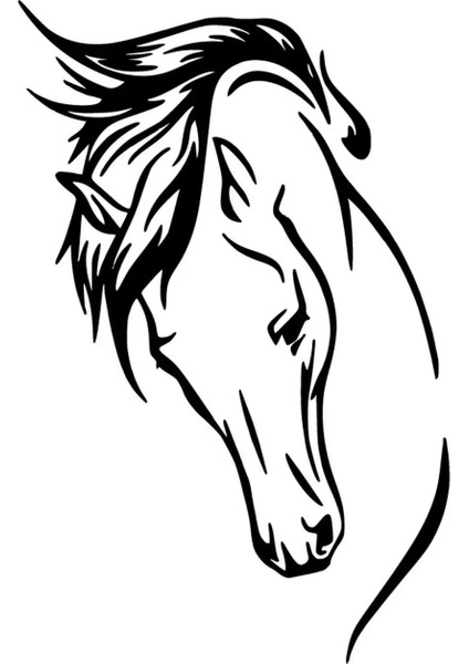 BYR002 Kafası Eğik At Sticker Oto Motor Laptop Duvar Folyo Sticker 15X22 cm [efsngrck]