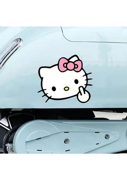 Hello Kitty Orta Parmak Araba Oto Motor Kask Depo Kapağı Sticker