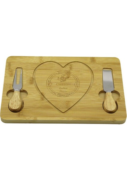Çok Renkli Ahşap Bambu Kalpli Peynir Sunum Seti, Sağ ve Sol Saplı, 2 Parça