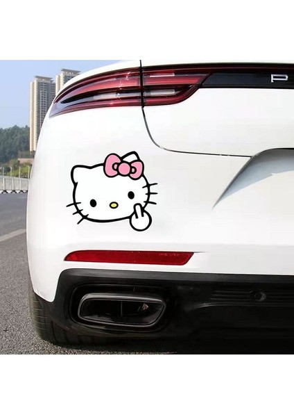Hello Kitty Orta Parmak Araba Oto Motor Kask Depo Kapağı Sticker fırsatları