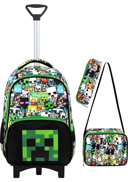 Minecraft Beslenme ve Kalemlikli 3'lü Set Ilkokul Çekçekli Çanta - Katlanır Ayak , Termal Beslenme