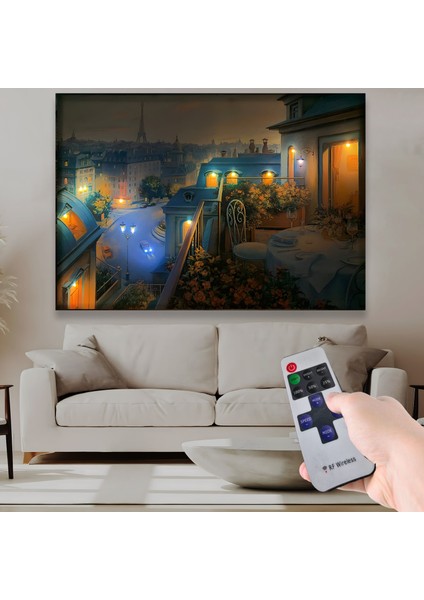 LED Işıklı Uzaktan Kumandalı Eyfel Kulesi Kanvas Tablo