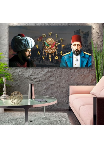 Saatli Osmanlı Tuğrası Panoramik Kanvas Tablo fiyatları