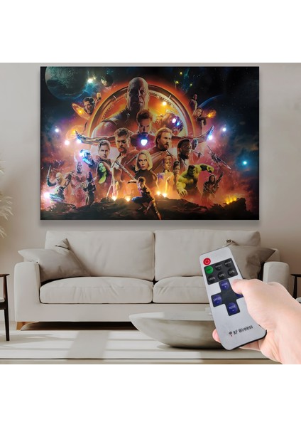 LED Işıklı Uzaktan Kumandalı Marvel Avengers Kanvas Tablo