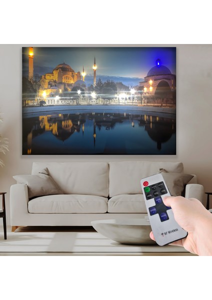 LED Işıklı Uzaktan Kumandalı Cami Kanvas Tablo