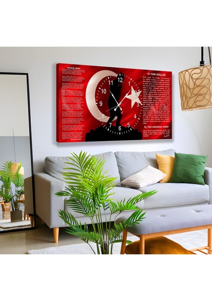 Saatli Al Bayrak Panoramik Kanvas Tablo fırsatları