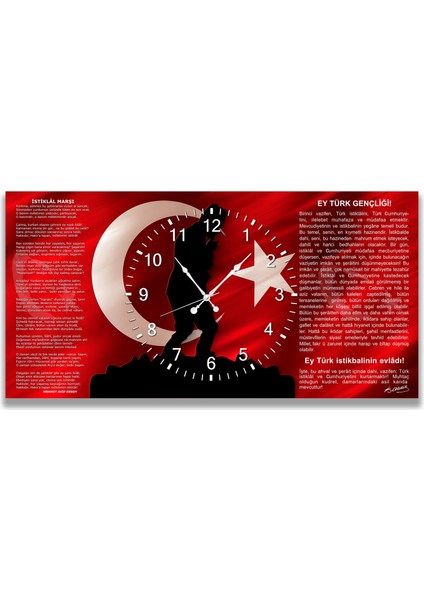 Saatli Al Bayrak Panoramik Kanvas Tablo indirimleri