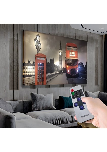 LED Işıklı Uzaktan Kumandalı Londra Teması Kanvas Tablo