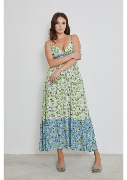 Kadın Etnik Desenli Yazlık Viskon Ip Askılı Elbise Yeşil fiyatları