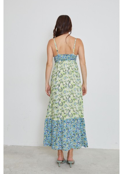 Kadın Etnik Desenli Yazlık Viskon Ip Askılı Elbise Yeşil modelleri