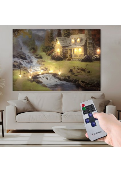 LED Işıklı Uzaktan Kumandalı Dağ Evi Kanvas Tablo fiyatları