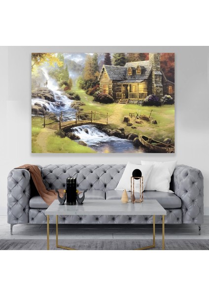 LED Işıklı Uzaktan Kumandalı Dağ Evi Kanvas Tablo modelleri