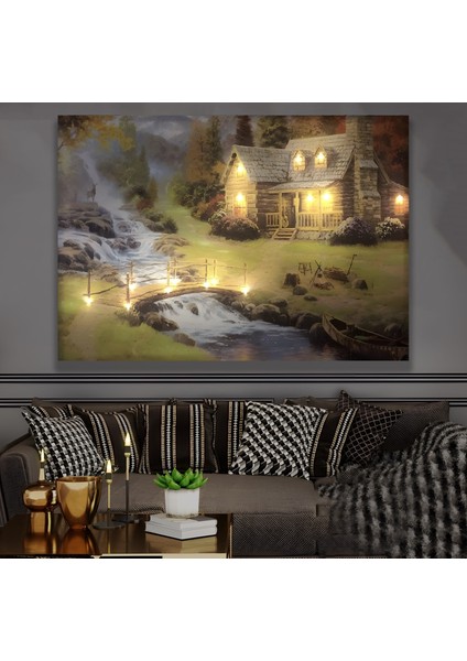 LED Işıklı Uzaktan Kumandalı Dağ Evi Kanvas Tablo fırsatları