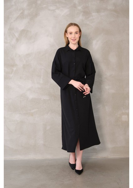 Takma Manşet Dabıl Elbise-Siyah fiyatları