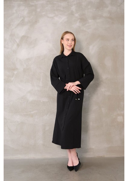 Takma Manşet Dabıl Elbise-Siyah fırsatları