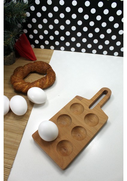 6'lı Ahşap Elips Saplı Yumurtalık, %100 Kayın Ağacı, Şık ve Doğal Tasarım