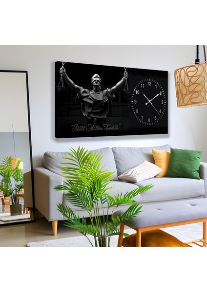 Saatli Adalet Terazisi Panoramik Kanvas Tablo fırsatları