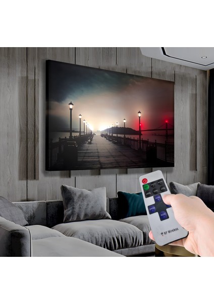 LED Işıklı Uzaktan Kumandalı San Francisco Iskelesi Kanvas Tablo