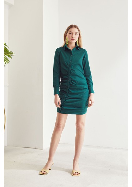 Ön Büzgülü Elbise-Yeşil fiyatları