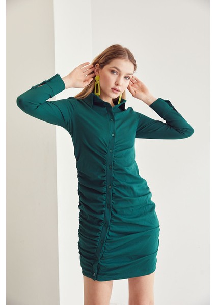 Ön Büzgülü Elbise-Yeşil modelleri