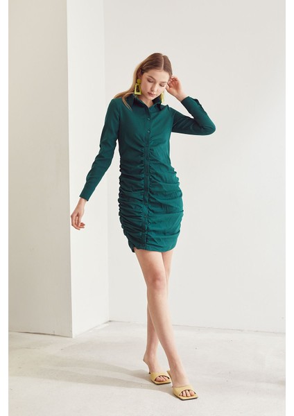Ön Büzgülü Elbise-Yeşil fırsatları