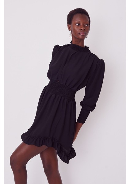 Kruvaze Büzgülü Elbise-Siyah fiyatları